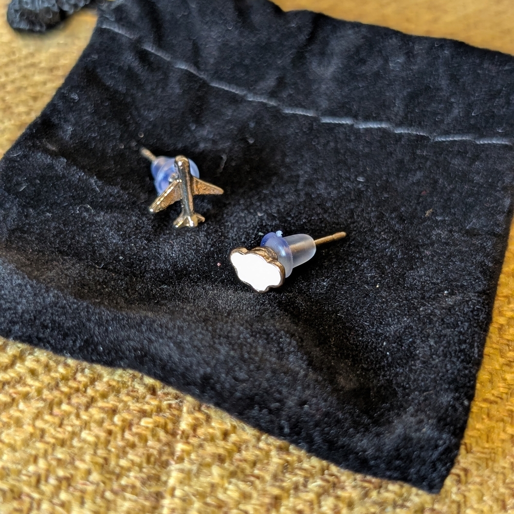 Silver Airplane and Cloud Stud Earrings